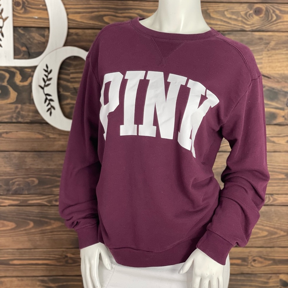 PINK VS | Graphic‎ Crewneck Sweatshirt PINK Logo Burgundy Maroon Boyfriend Fit
